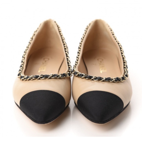 Chanel Lambskin Grosgrain Chain Cap Toe Flats 37 - Picture 2 of 12